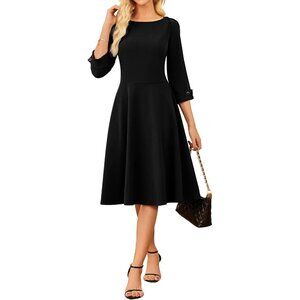 Grace Karin Women Black 3/4 Sleeve Fit and Flare Classy Dress with Pockets